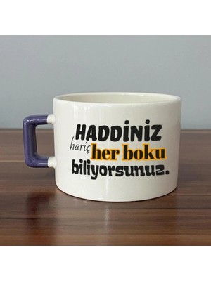Mor Mürekkep Haddiniz Hariç Her B*ku Biliyorsunuz Baskılı Mor Kulplu Kare Kupa - Komik Hediye Bardak Fincan Mug