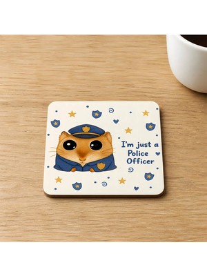 Mor Mürekkep Sad Üzgün Hamster Polis Baskılı 9x9 cm Kare Mdf Bardak Altlığı - Polise Hediye Ahşap