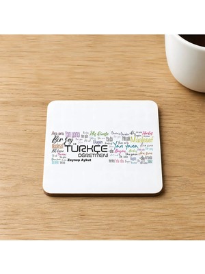 Mor Mürekkep Kişiye Özel Türkçe Öğretmeni Baskılı 9x9 cm Kare Mdf Bardak Altlığı - Öğretmene Hediye Ahşap