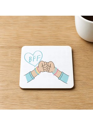 Mor Mürekkep Best Friends Forever Bff Baskılı 9x9 cm Kare Mdf Bardak Altlığı - Arkadaşa Hediye Ahşap