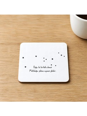 Mor Mürekkep Boğa Burcu ve Onla Alakalı Komik Açıklama Baskılı 9x9 cm Kare Mdf Bardak Altlığı Ahşap