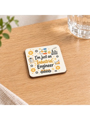 Mor Mürekkep Endüstri Mühendisi Baskılı 9x9 cm Kare Mdf Bardak Altlığı - Endüstri Mühendisine Hediye Ahşap