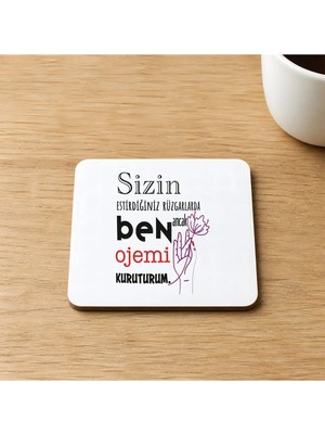 Mor Mürekkep Sizin Estirdiğiniz Rüzgar Ile Baskılı 9x9 cm Kare Mdf Bardak Altlığı Ahşap