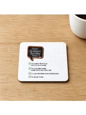 Mor Mürekkep Canım Öğretmenim Sözleri Baskılı 9x9 cm Kare Mdf Bardak Altlığı - Öğretmene Hediye Ahşap