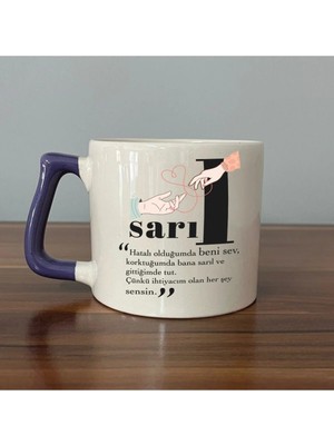 Mor Mürekkep Sarıl Baskılı Mor Kulplu Prime Kupa Bardak Fincan Mug