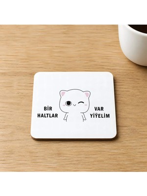 Mor Mürekkep Ruh Hali Serisi Komik Yazılı Baskılı 9x9 cm Kare Mdf Bardak Altlığı Ahşap