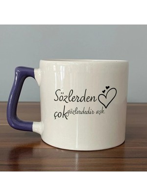 Mor Mürekkep Sevgili Kendim Bırak Başkaları Mükemmel Olsun Baskılı Mor Kulplu Prime Kupa Bardak Fincan Mug