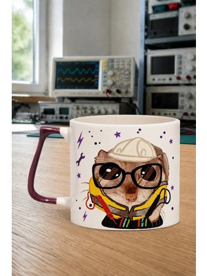 Mor Mürekkep Sad Üzgün Hamster Elektrik Elektronik Mühendisi Baskılı Mor Kulplu Prime Kupa - Hediye