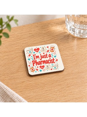 Mor Mürekkep Eczacı Baskılı 9x9 cm Kare Mdf Bardak Altlığı - Eczacıya Hediye Ahşap