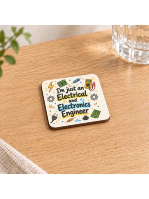Mor Mürekkep Elektrik Elektronik Mühendisi Baskılı 9x9 cm Kare Mdf Bardak Altlığı - Hediye
