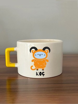 Mor Mürekkep Koç Burcu ve Onla Alakalı Komik Açıklama Baskılı Turuncu Kulplu Prime Kupa Bardak Fincan Mug