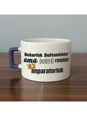 Mor Mürekkep Bekarlık Sultanlıktır Ama Baskılı Mor Kulplu Kare Kupa Bardak Fincan Mug