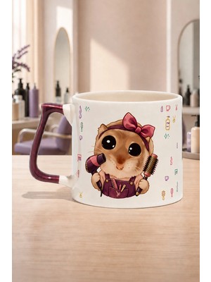 Mor Mürekkep Sad Üzgün Hamster Kadın Kuaförü Baskılı Mor Kulplu Prime Kupa - Kadın Kuaförüne Hediye Bardak Fincan