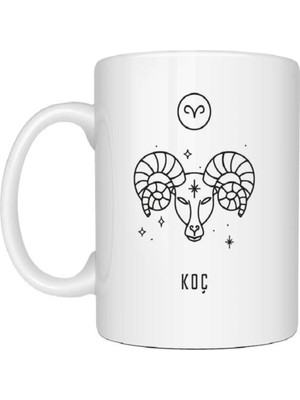 Mor Mürekkep Kişiye Özel Koç Burcu ve Isimli Baskılı Beyaz Kupa Bardak Fincan Mug