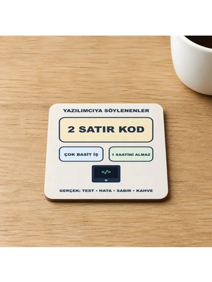 Mor Mürekkep Yazılımcı 2 Satır Kod Baskılı 9x9 cm Kare Mdf Bardak Altlığı - Yazılımcıya Hediye Ahşap