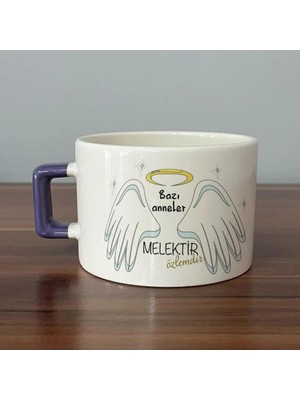 Mor Mürekkep Bazı Anneler Melektir Baskılı Mor Kulplu Kare Kupa - Anneye Hediye Bardak Fincan Mug
