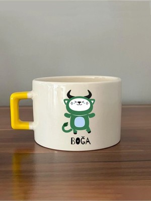 Mor Mürekkep Boğa Burcu ve Onla Alakalı Komik Açıklama Baskılı Sarı Kulplu Prime Kupa Bardak Fincan Mug