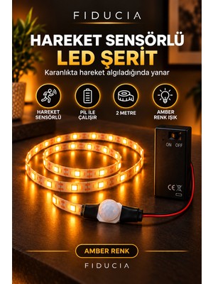 Fiducia Hareket Sensörlü 2 Metre Şerit LED 9V Pil Dahil Pilli Otomatik Aydınlatma Ayna Dolap