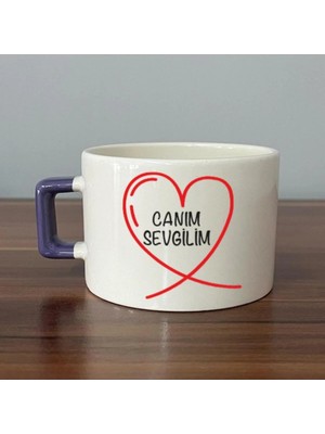 Mor Mürekkep Canım Sevgilim Baskılı Mor Kulplu Kare Kupa - Sevgiliye Hediye Bardak Fincan Mug