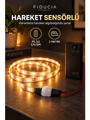 Fiducia Hareket Sensörlü 2 Metre Şerit LED 9V Pil Dahil Pilli Otomatik Aydınlatma Ayna Dolap