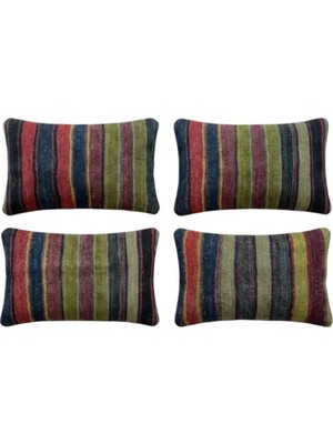 Kilim Yün Mavi El Yapımı Kırlent Kılıfı 4 Parça Set 40 x 60 cm