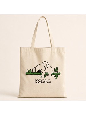 Mor Mürekkep Koala Baskılı Bez Çanta Omuz Çantası