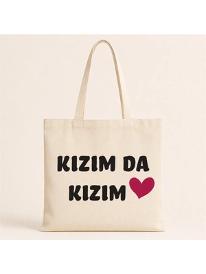 Mor Mürekkep Kızım Da Kızım Baskılı Bez Çanta Omuz Çantası