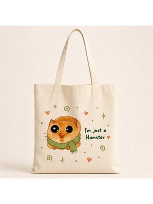 Mor Mürekkep Sad Üzgün Hamster Baskılı Bez Çanta Omuz Çantası