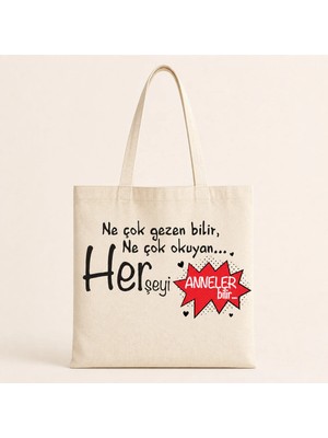 Mor Mürekkep Ne Çok Gezen Bilir Ne Çok Okuyan Baskılı Bez Çanta Omuz Çantası