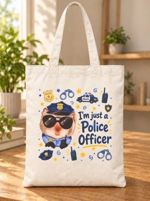 Mor Mürekkep Sad Hamster Polis Baskılı Bez Çanta - Polise Hediye Omuz Çantası