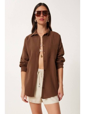 Kadın Müslin Kumaş Oversize Uzun Kollu Gömlek
