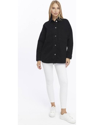 Dolce Queen Kadın Siyah Oversize Denim Gömlek Ceket – Zamansız Şıklık✨