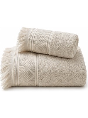 Sogud Valmia 2'li Banyo Havlu Seti -%100 Pamuk Jakarlı Büyük Boy Banyo Havlusu 90X150 cm - El Yüz Havlusu 50X90 cm - Yumuşak Püsküllü Çeyizlik Takım - Yüksek Emicilik - Kadın Erkek - Taş Rengi