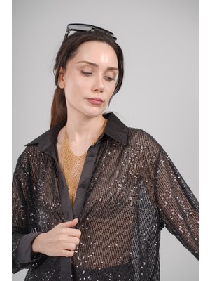 Oversize Kesim Pul Payet Gömlek