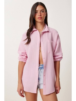Kadın Müslin Kumaş Oversize Uzun Kollu Gömlek