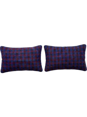 Kilim Yün Mor El Yapımı Kırlent Kılıfı 2 Parça Set 40 x 60 cm