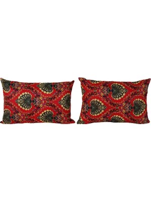 Pamuk Kırmızı El Yapımı Kırlent Kılıfı 2 Parça Set 38 x 57 cm