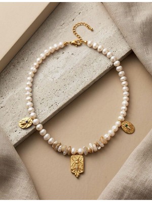 Fem Bijoux Barok Incili Arı Figürlü Altın Kaplama Kadın Kolye