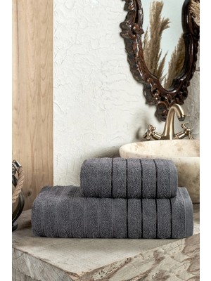 Tabea Home Fluffy 2'li Banyo Havlu Seti Antrasit