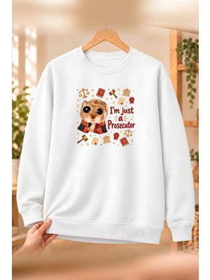 Mor Mürekkep Sad Hamster Savcı (Prosecutor) Baskılı Kadın Bisiklet Yaka Sweatshirt - Beyaz