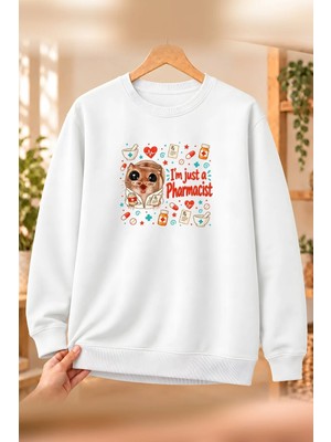 Mor Mürekkep Sad Hamster Eczacı (Pharmacist) Baskılı Kadın Bisiklet Yaka Sweatshirt - Beyaz