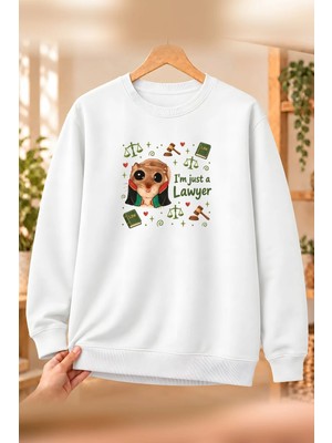 Mor Mürekkep Sad Hamster Avukat (Lawyer) Baskılı Kadın Bisiklet Yaka Sweatshirt - Beyaz