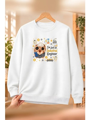Mor Mürekkep Sad Hamster Endüstri Mühendisi (Industrial Engineer) Baskılı Kadın Bisiklet Yaka Sweatshirt - Beyaz