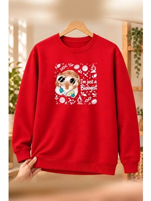 Mor Mürekkep Sad Hamster Biyolog (Biologist) Baskılı Kadın Bisiklet Yaka Sweatshirt - Kırmızı