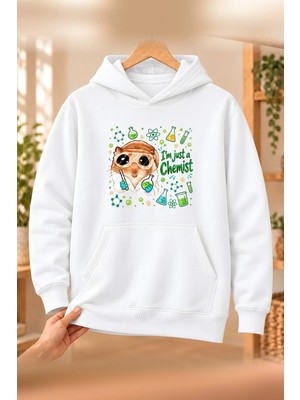 Mor Mürekkep Sad Hamster Kimyager (Chemist) Baskılı Kadın Kapüşonlu Sweatshirt - Beyaz
