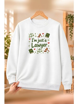 Mor Mürekkep Avukat (Lawyer) Meslek Yazısı Baskılı Kadın Bisiklet Yaka Sweatshirt - Beyaz