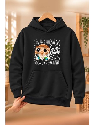 Mor Mürekkep Sad Hamster Kimyager (Chemist) Baskılı Kadın Kapüşonlu Sweatshirt - Siyah
