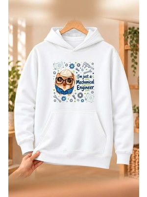 Mor Mürekkep Sad Hamster Makine Mühendisi (Mechanical Engineer) Baskılı Kadın Kapüşonlu Sweatshirt - Beyaz