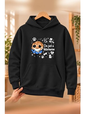 Mor Mürekkep Sad Hamster Veteriner (Veterinarian) Baskılı Kadın Kapüşonlu Sweatshirt - Siyah