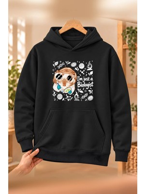 Mor Mürekkep Sad Hamster Biyolog (Biologist) Baskılı Kadın Kapüşonlu Sweatshirt - Siyah